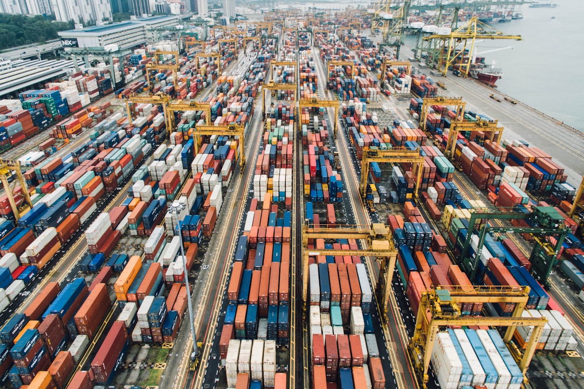 Cargo containers at a port for export shipments